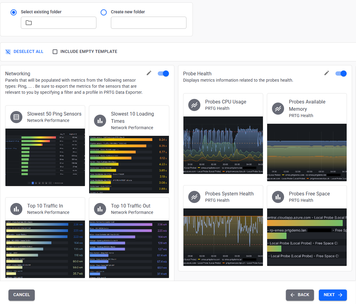 Select dashboards