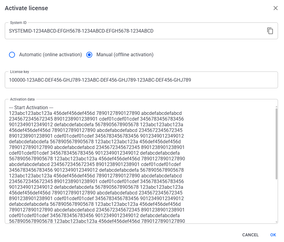 Enter the activation data&nbsp;