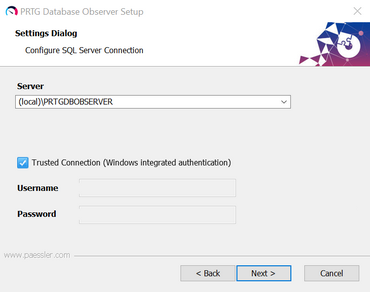 PRTG Database Observer configure SQL server connection PRTG Database Observer configure SQL server connection