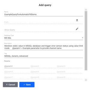 Auto-filled Add Query dialog
