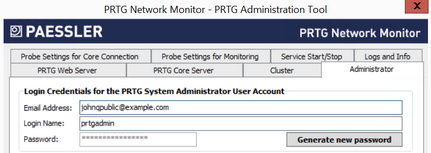 Administrator settings in the PRTG Administration Tool Administrator settings in the PRTG Administration Tool