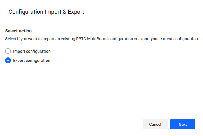 Select action: Export configuration Select action: Export configuration