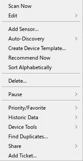 Context menu of a device in the PRTG app for desktop Context menu of a device in the PRTG app for desktop