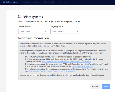 Select the source system and the target system Select the source system and the target system