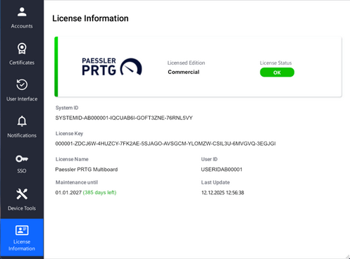 License Information settings