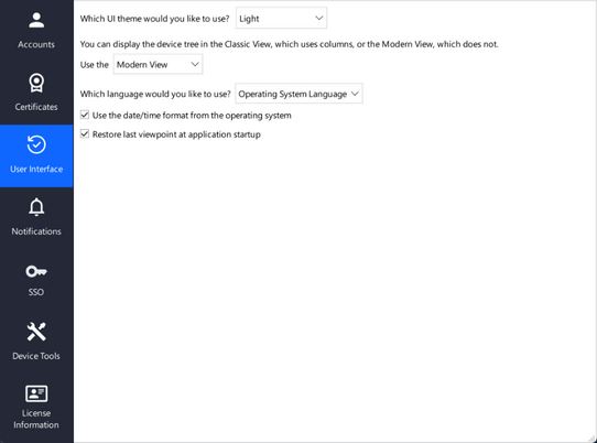 User Interface settings