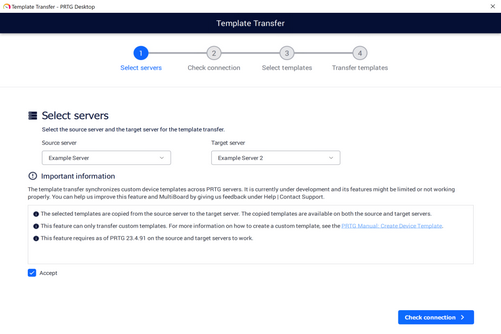 Select the source and targer servers Select the source and targer servers