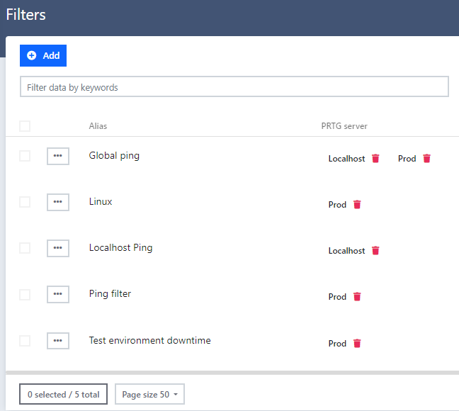 Filters page Filters page