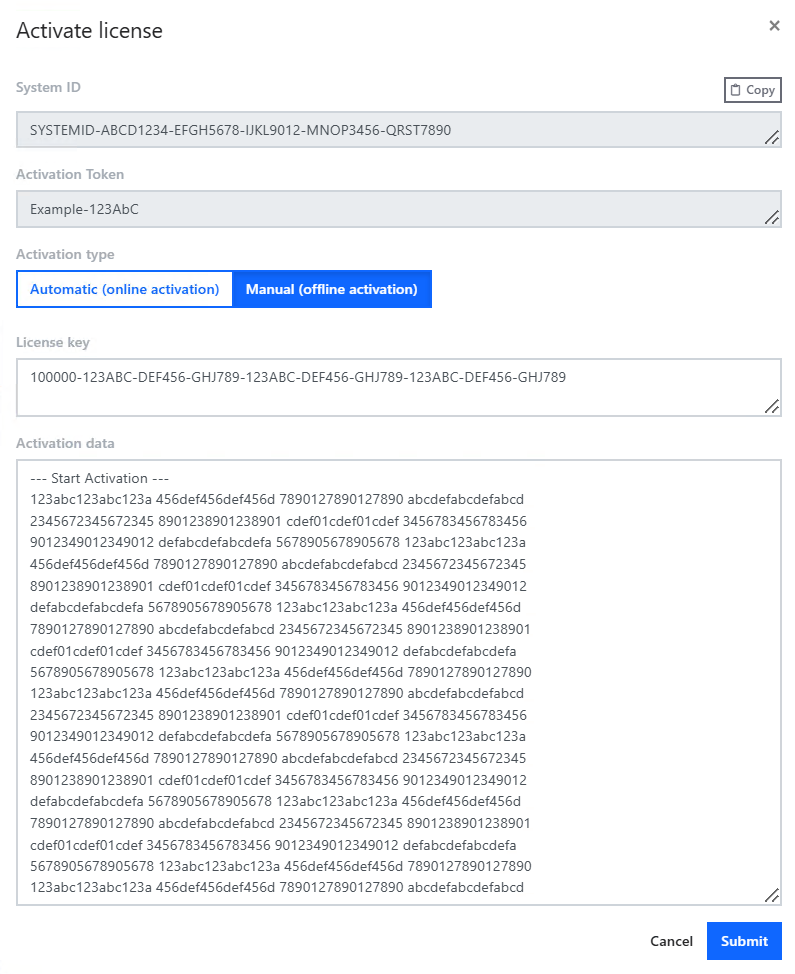 Enter the activation data&nbsp;