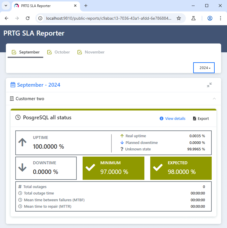 Webpage with public report example