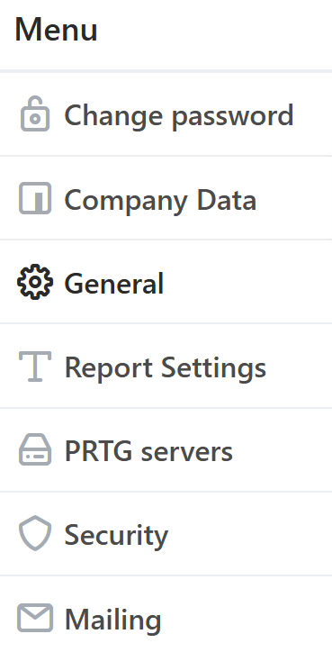 Settings menu