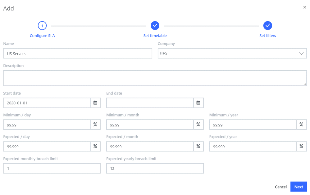 Configure a new SLA Configure a new SLA