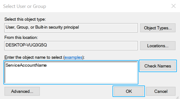 Select User or Group Select User or Group