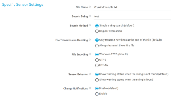 Specific Sensor Settings Specific Sensor Settings