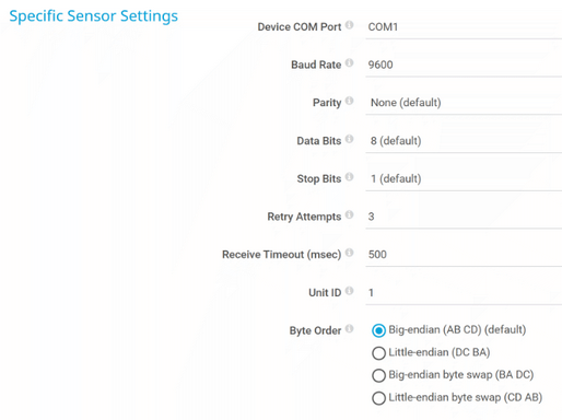 Specific Sensor Settings Specific Sensor Settings