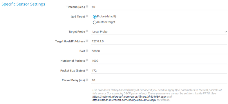 Specific Sensor Settings Specific Sensor Settings
