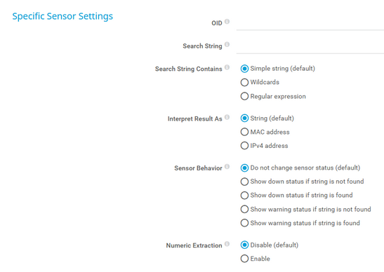 Specific Sensor Settings Specific Sensor Settings