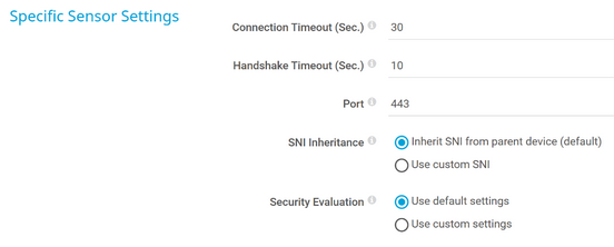 Specific Sensor Settings Specific Sensor Settings