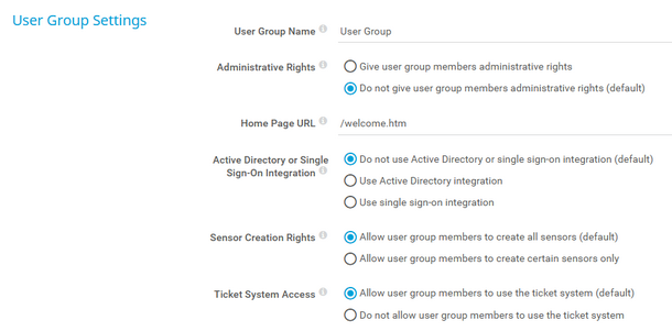 User Group Settings User Group Settings